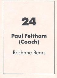 1990 Select AFL Stickers #24 Paul Feltham Back